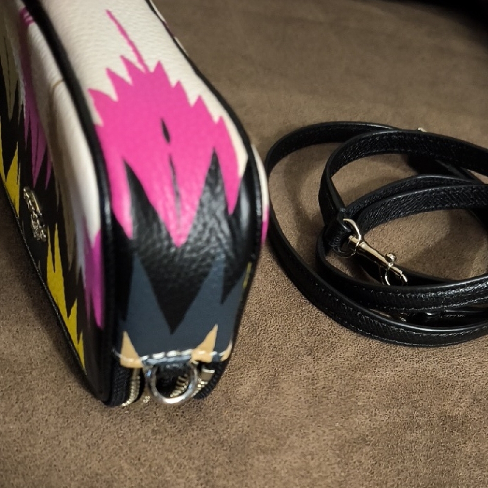 Coach Hawk Feathers Pink, Yellow, Tan and Black Crossbody Bag - Picture 7 of 12